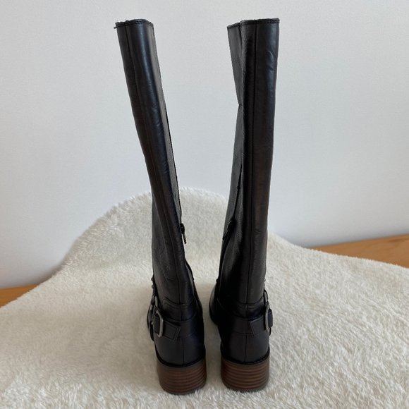 Lucky Brand Women's Karesi Leather Stacked Heel Harness Knee-High, Black, Size 7 - Picture 5 of 12